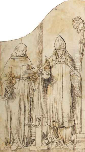 Saints Dominic and Erasmus by a column a design for the wing of an altarpiece Oil Painting by Pieter Pourbus