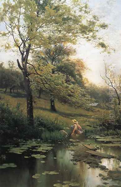 By the Lily Pond Oil Painting by Arthur Parton