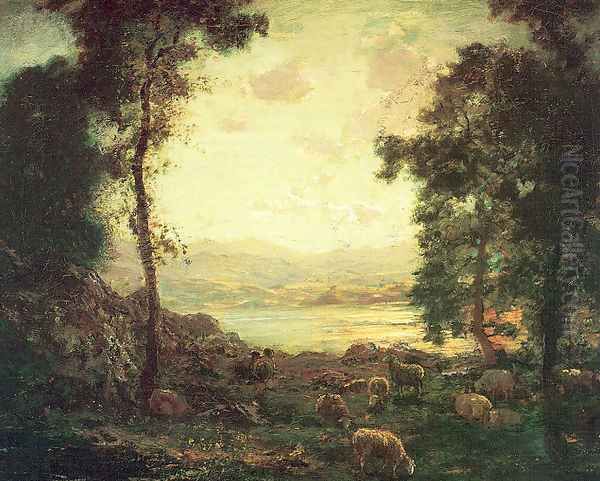 Landscape with Sheep Grazing 1885-89 Oil Painting by Arthur Parton