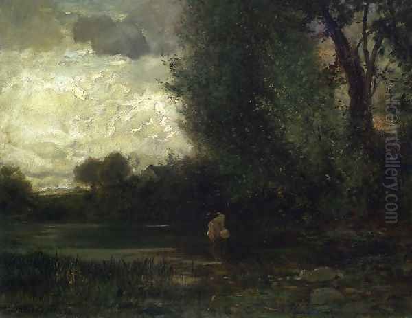 Angler by Forest Stream Oil Painting by Arthur Parton