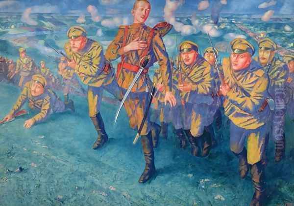 In the Firing Line, 1916 Oil Painting by Kuzma Sergeevich Petrov-Vodkin