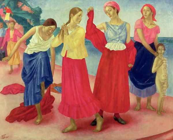 Young Women on the Volga, 1915 Oil Painting by Kuzma Sergeevich Petrov-Vodkin