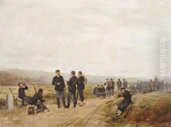 Halte Des Soldats Oil Painting by Theodore Levigne