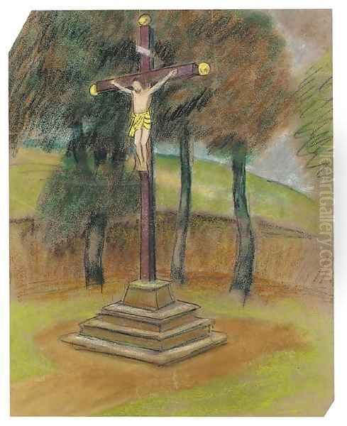 Brittany - the Cross by the Roadside Oil Painting by Kuzma Sergeevich Petrov-Vodkin