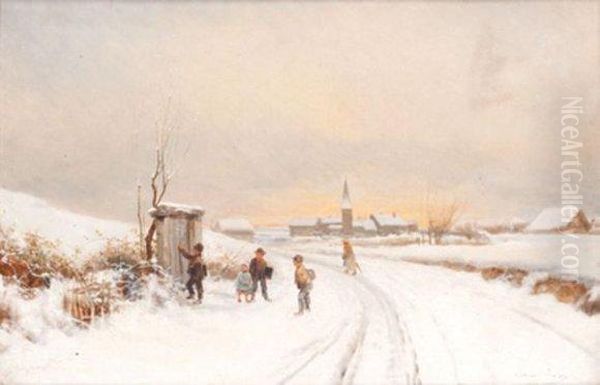 Paysage De Neige Oil Painting by Theodore Levigne