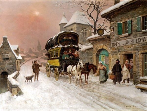 L'arrivee De La Diligence De Chauffailles Oil Painting by Theodore Levigne