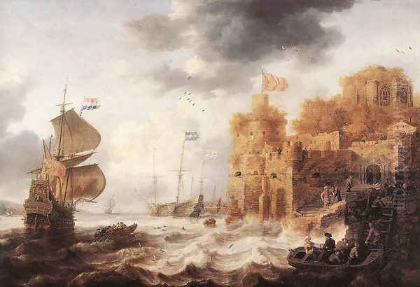 An Oriental Harbour 1650-52 Oil Painting by Bonaventura, the Elder Peeters