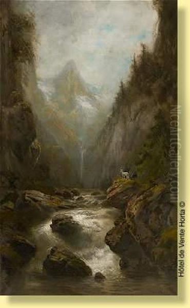 Berger Au Bord Du Torrent Sur Fond Oil Painting by Theodore Levigne