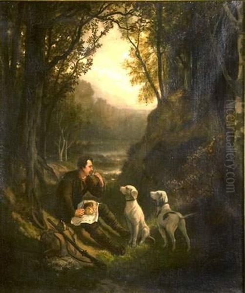 <la Halte Du Chasseur>. Oil Painting by Theodore Levigne