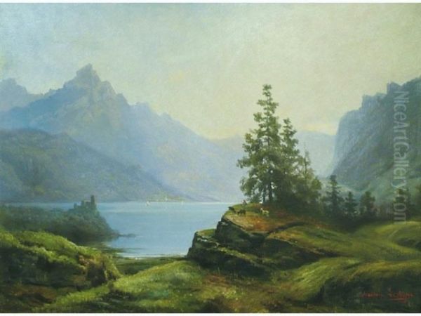 Paysage Au Lac Oil Painting by Theodore Levigne