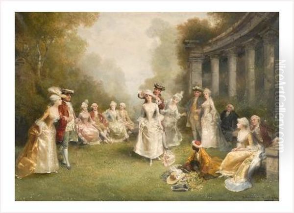 Jeu De Colin-maillard Dans Le Parc Oil Painting by Theodore Levigne