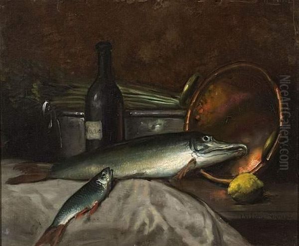 Nature Morte Aux Poissons. Oil Painting by Theodore Levigne