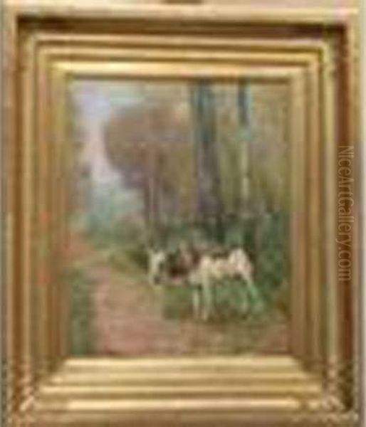  Chiens De Chasse Attendant Le Veneur
 Oil Painting by Theodore Levigne