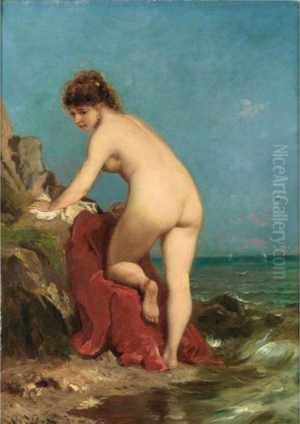 La Baigneuse [ ; The Bather ; Signed Lower Left Th Levigne ; Oil On Canvas] Oil Painting by Theodore Levigne