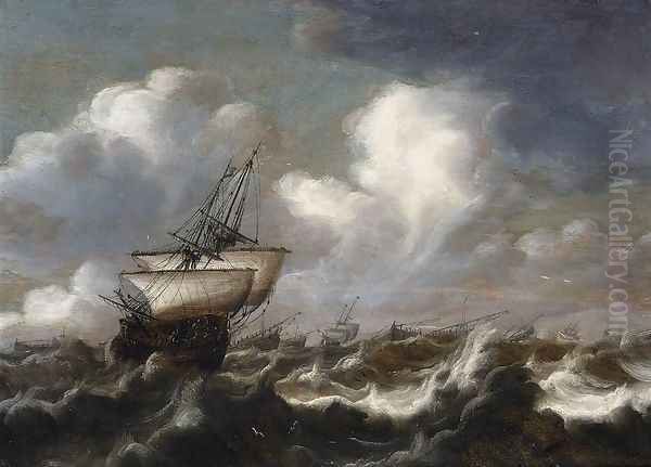 Shipping at Sea in a Light Breeze by Bonaventura, the Elder Peeters