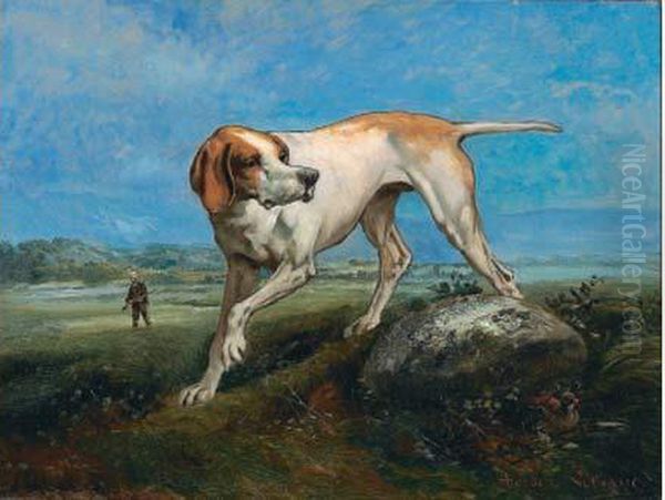 Chien A L'arret Oil Painting by Theodore Levigne