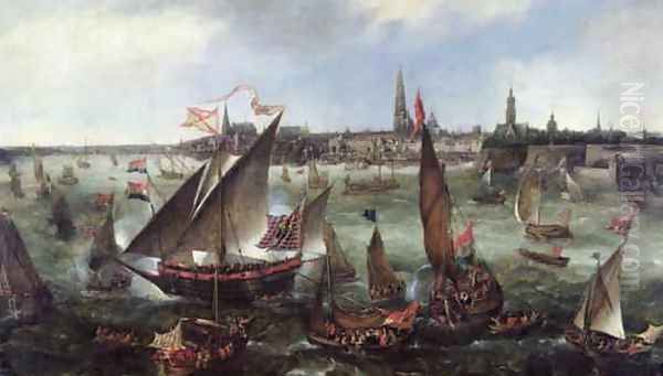 View of the Port of Antwerp during the Celebrations of the Taking of Breda, 1628 Oil Painting by Bonaventura, the Elder Peeters