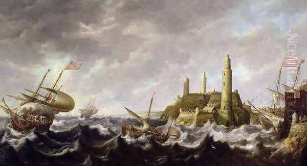 Seascape with a Lighthouse Oil Painting by Bonaventura, the Elder Peeters