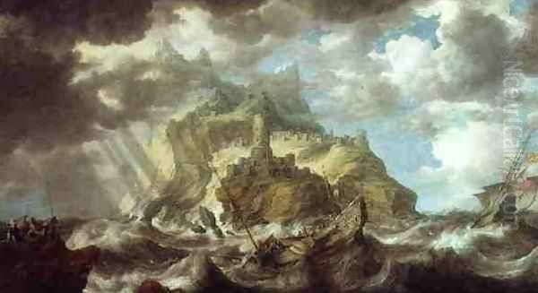 Dutch shipping in heavy seas Oil Painting by Bonaventura, the Elder Peeters