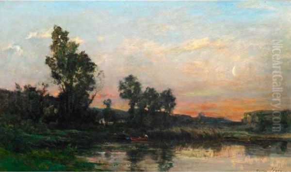 Sunset And Moonrise Oil Painting by Maurice Levis