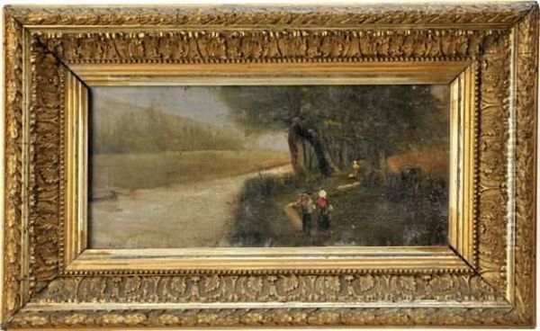 Bord De Riviere Aux Promeneurs Oil Painting by Maurice Levis