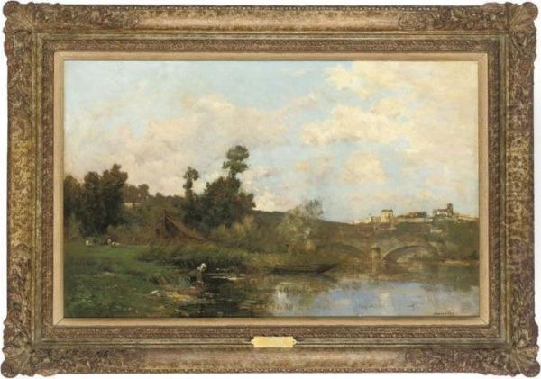 Laveuse Au Bord De La Yonne Oil Painting by Maurice Levis