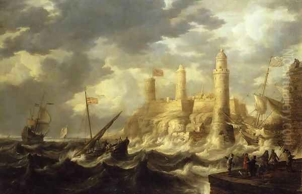 Fortified Harbour Oil Painting by Bonaventura, the Elder Peeters