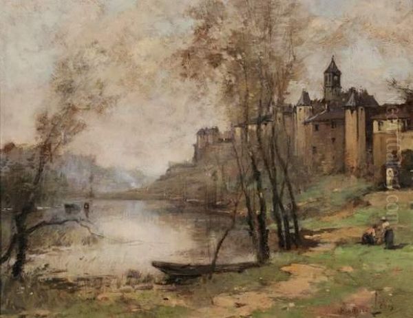 Lavandieres Au Bord D'une Riviere. Oil Painting by Maurice Levis