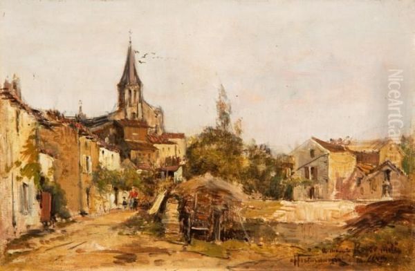 Dorfstrase Mit Kirche Und Heukarren Oil Painting by Maurice Levis