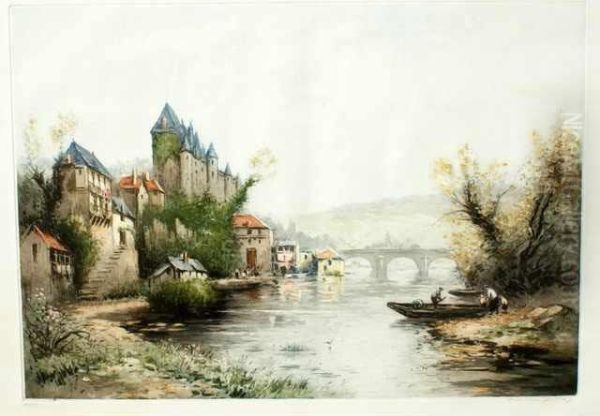 Josselin, La Riviere Et Le Chateau Oil Painting by Maurice Levis