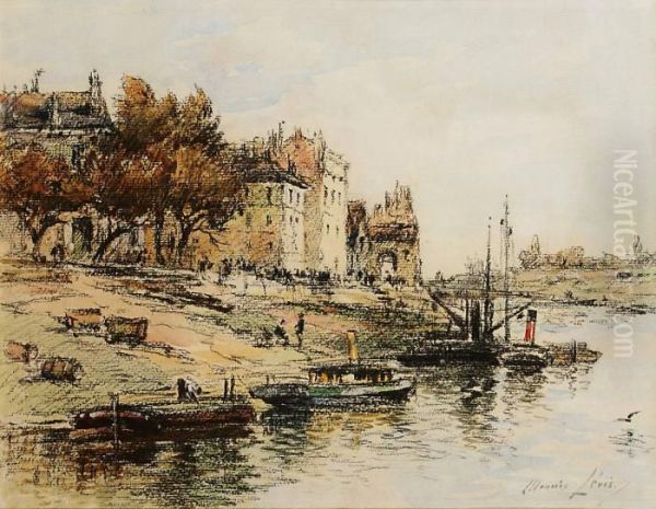 Bateaux Au Bord De La Riviere Oil Painting by Maurice Levis