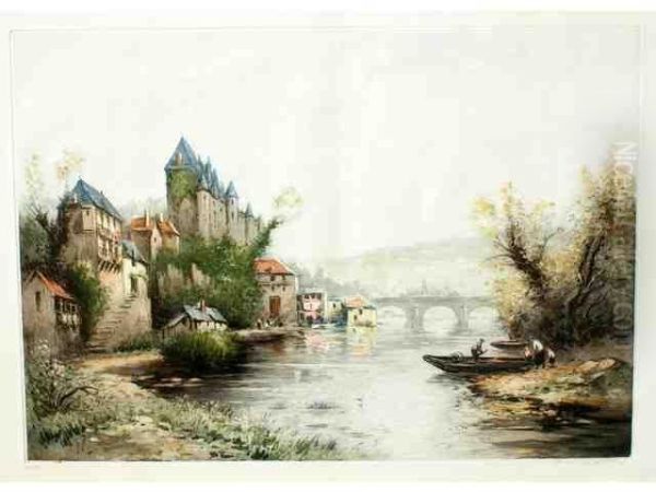 Josselin, La Riviere Et Le Chateau Oil Painting by Maurice Levis