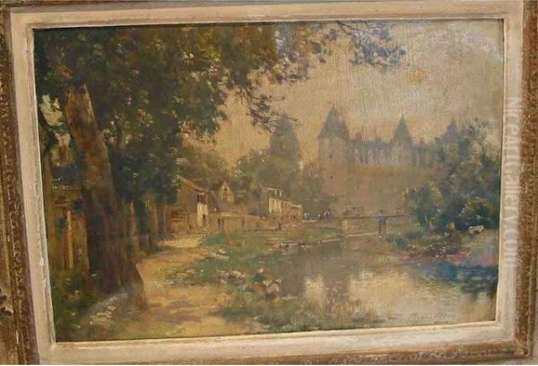 Les Lavandieres Au Pied Du Chateaude Josselin (belgique Oil Painting by Maurice Levis