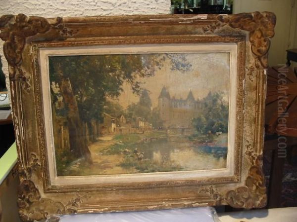 Les Lavandieres Au Pied Du Chateau De Josselin (belgique) Oil Painting by Maurice Levis