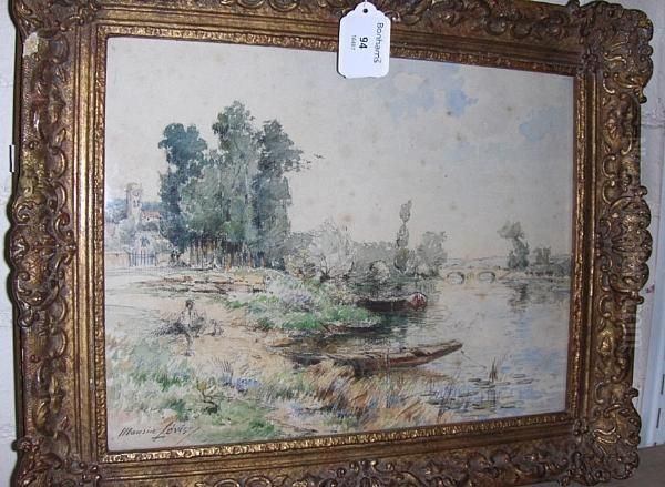 River Scene, Signed Oil Painting by Maurice Levis