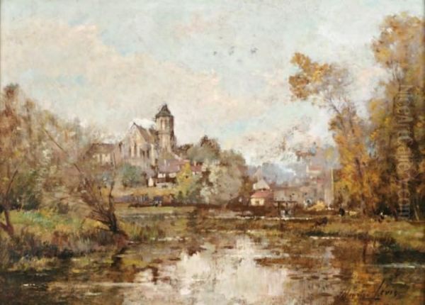 Village De Campagne Au Bord D'uneriviere Oil Painting by Maurice Levis