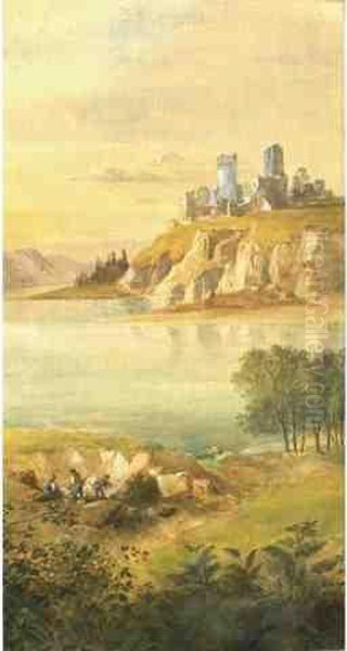 Le Grand Lac Aupres Du Chateau En Ruines Oil Painting by Maurice Levis