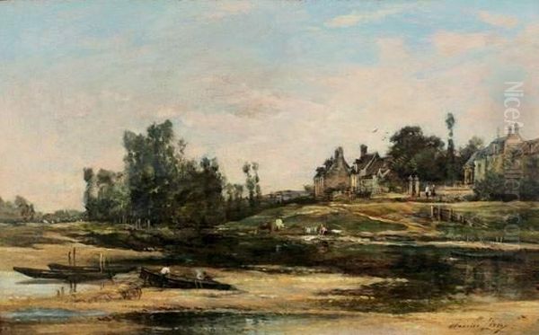 Lavandiere Au Bord De L'yonne
 Huile Sur Panneau, Signee En Bas A Droite : Maurice Levis Oil Painting by Maurice Levis