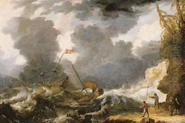 Ships foundering off a rocky coast Oil Painting by Bonaventura, the Elder Peeters