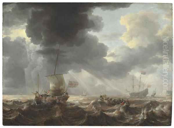 Ships on a stormy sea Oil Painting by Bonaventura, the Elder Peeters