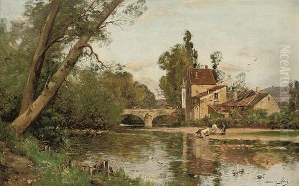 Le Pont De St. Pare Sous Vezelay Oil Painting by Maurice Levis