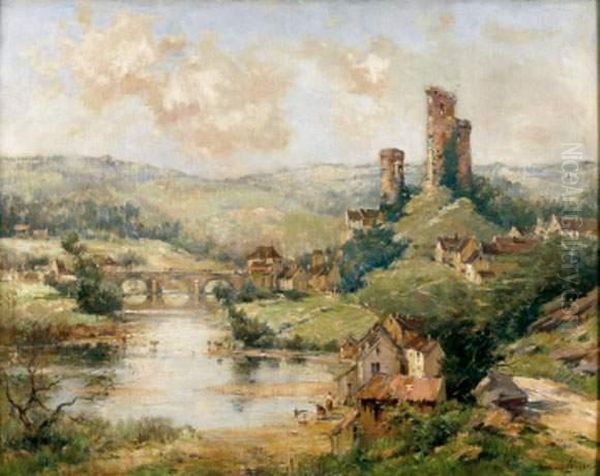 La Vallee De L'aumance, Le Chateau D'estaing (?) Oil Painting by Maurice Levis