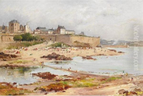 Plage IÂ¿Â½ Saint Malo Oil Painting by Maurice Levis