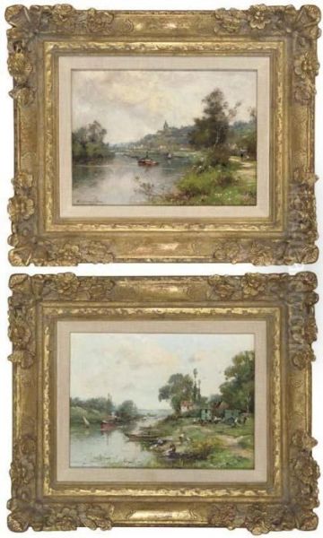 A Gypsy Encampment; Boats On A River Oil Painting by Maurice Levis