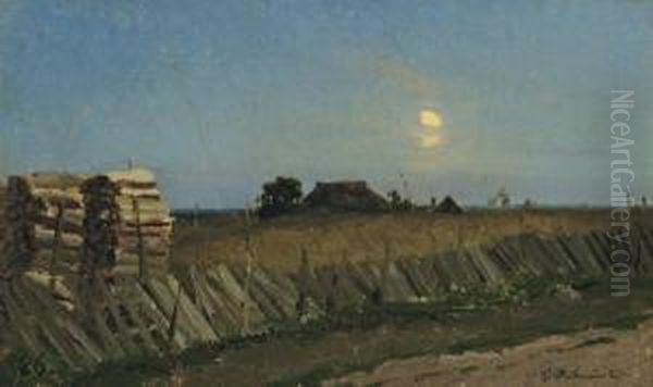 Moonlit Night. Logpiles. Oil Painting by Isaak Ilyich Levitan