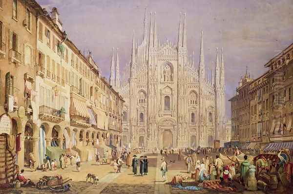 Milan, the Cathedral Square Oil Painting by Samuel Prout