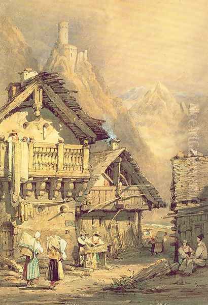 Alpine Village 1824 Oil Painting by Samuel Prout