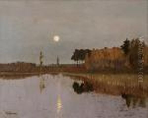 Twilight Over A Forest Lake Oil Painting by Isaak Ilyich Levitan