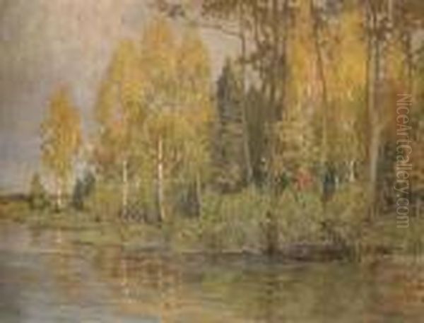 A Wooded River Landscape With Silver Birches Oil Painting by Isaak Ilyich Levitan