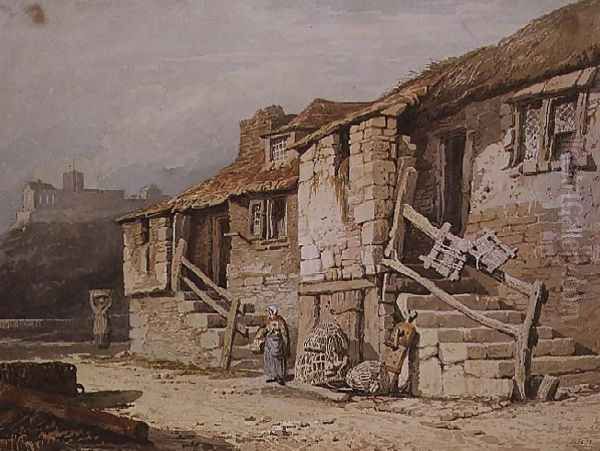 Cottages near St. Michaels Mount, Cornwall Oil Painting by Samuel Prout